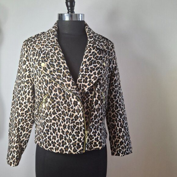 Bianca Nygard Sz 8 (Med) Animal Print Moto Jacket Short Zippered Lined Cotton - Picture 1 of 15